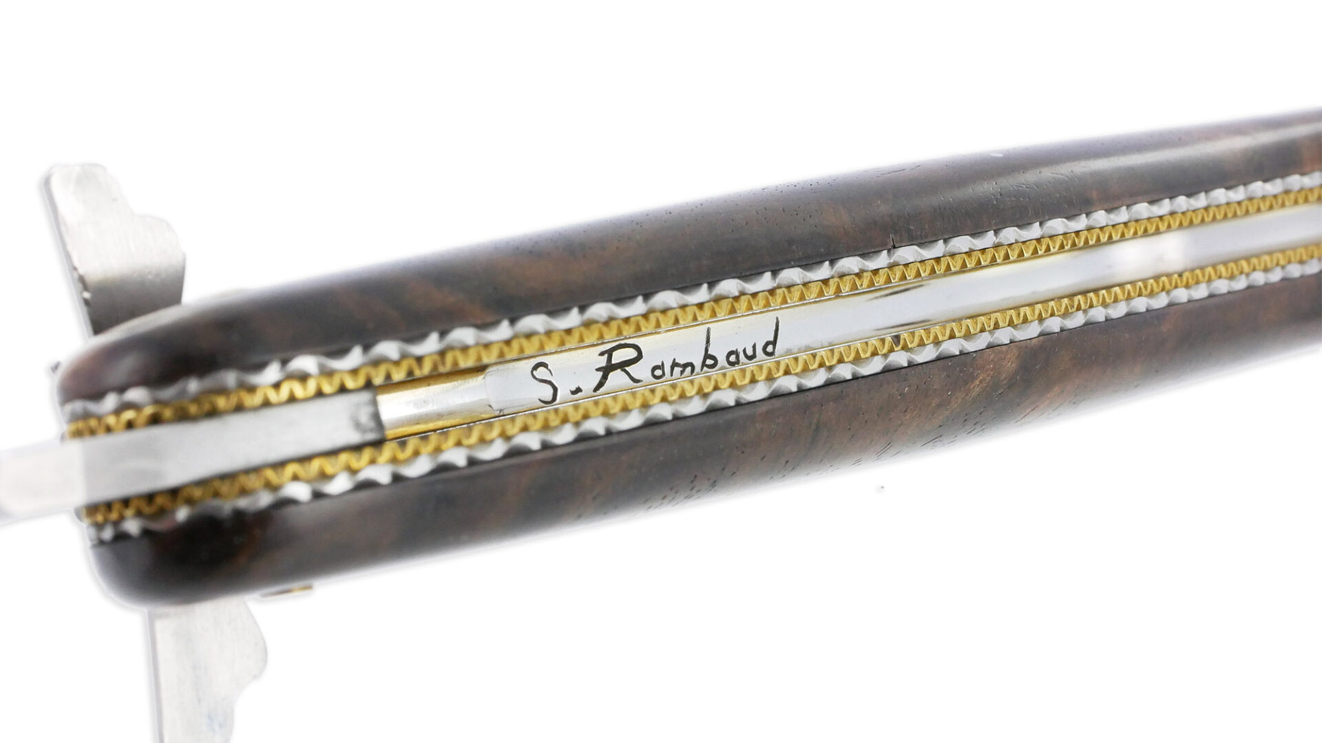 Couteau Prestige Forge De Laguiole Rambaud Plein Manche Double Platines En Noyer Envol De Abeille 3d 05