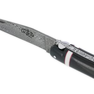 Couteau Prestige Forge De Laguiole Rambaud Plein Manche Ebene Insertions Bagues Os Et Rouge Lame Damas 01