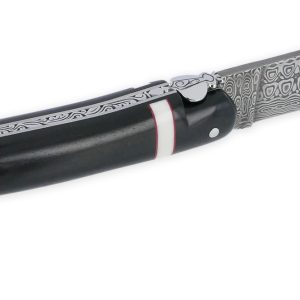 Couteau Prestige Forge De Laguiole Rambaud Plein Manche Ebene Insertions Bagues Os Et Rouge Lame Damas 03