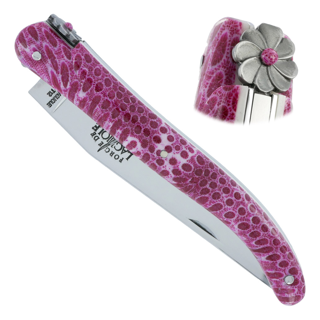 Couteau Prestige Forge De Laguiole Rambaud Plein Manche En Corail Rose 1 Piece 12 Cm 00