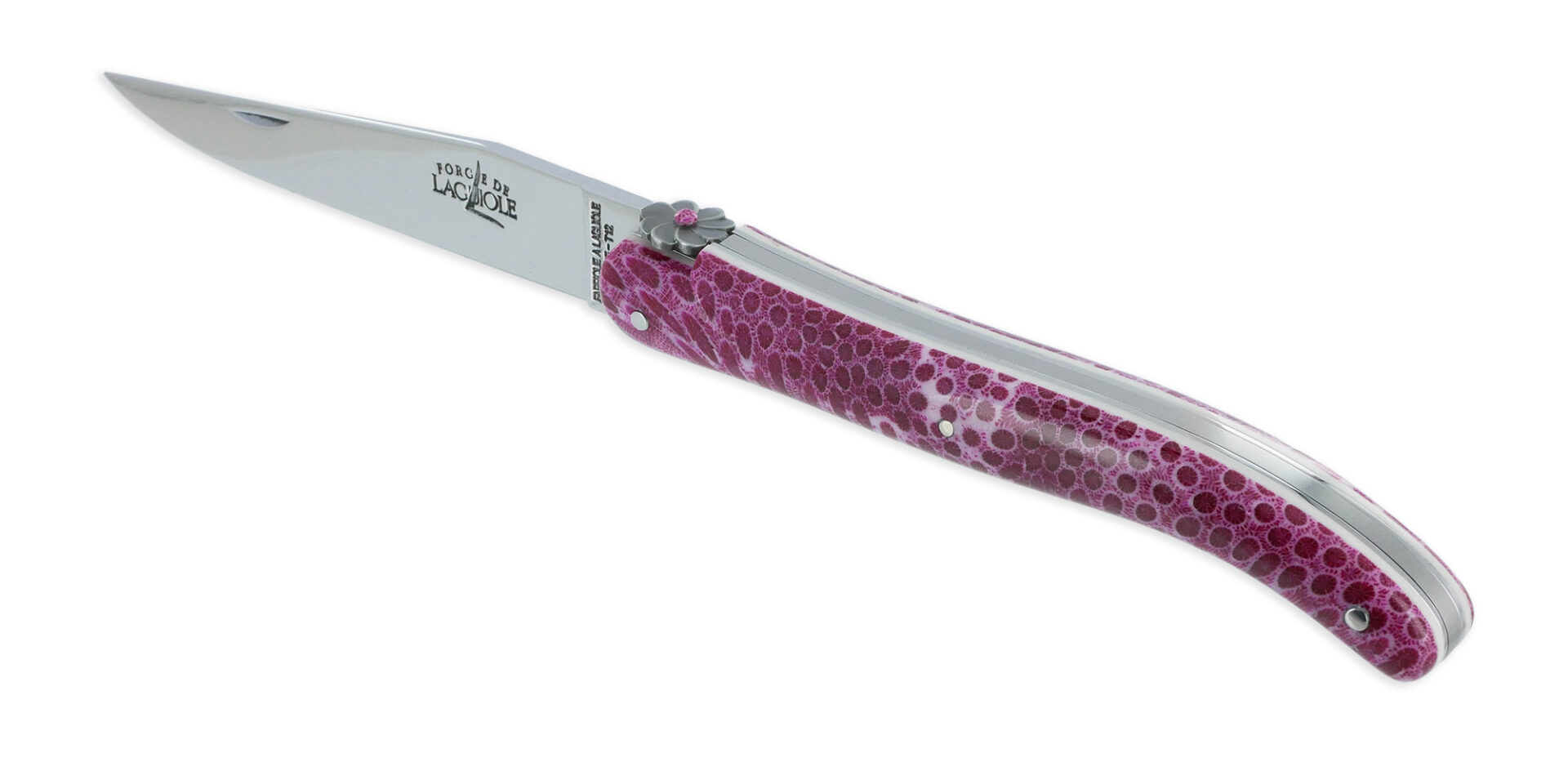 Couteau Prestige Forge De Laguiole Rambaud Plein Manche En Corail Rose 1 Piece 12 Cm 02