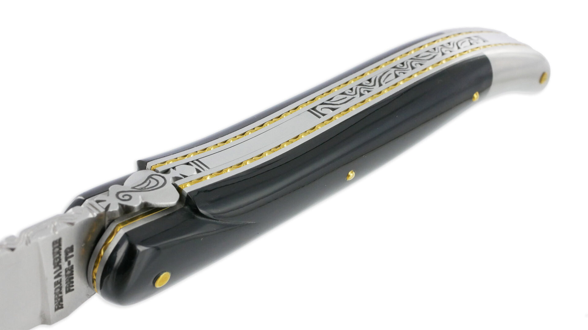 Couteau Prestige Forge De Laguiole Rambaud Plein Manche En Corne Noire Triple Platines 04