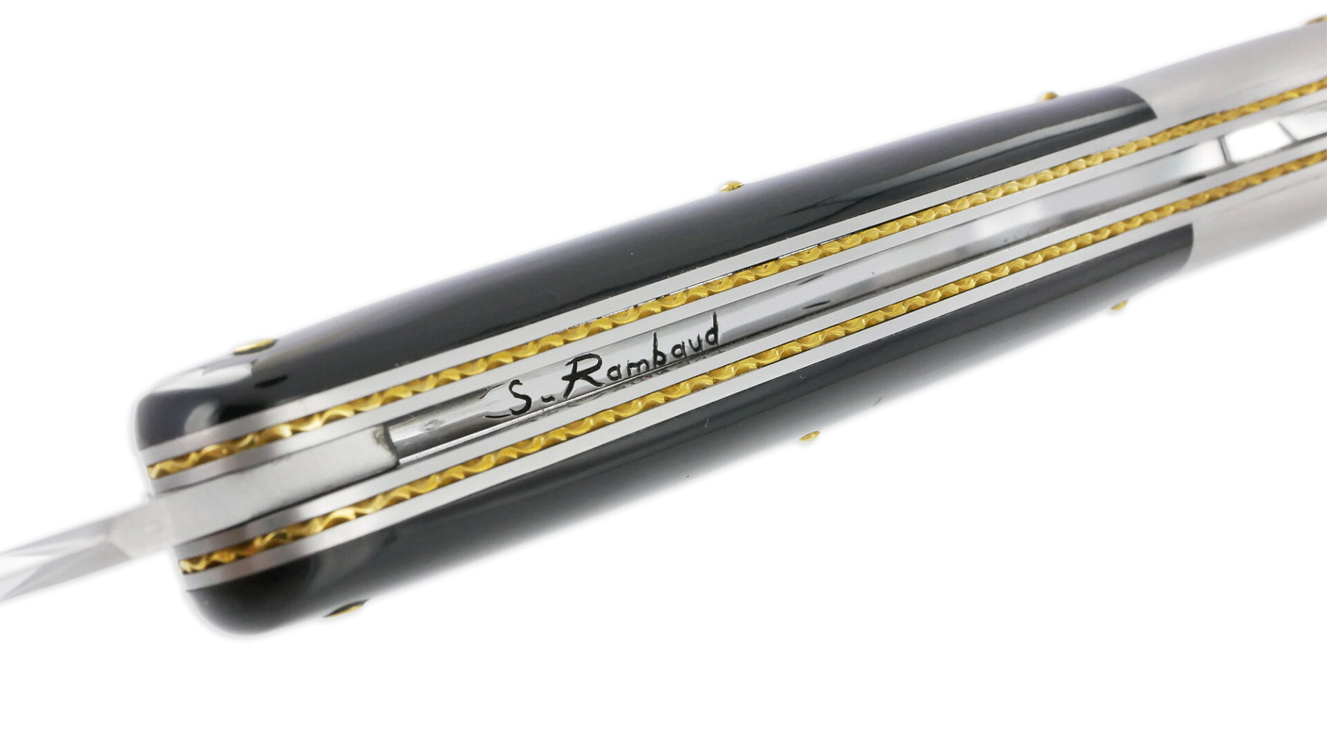 Couteau Prestige Forge De Laguiole Rambaud Plein Manche En Corne Noire Triple Platines 05