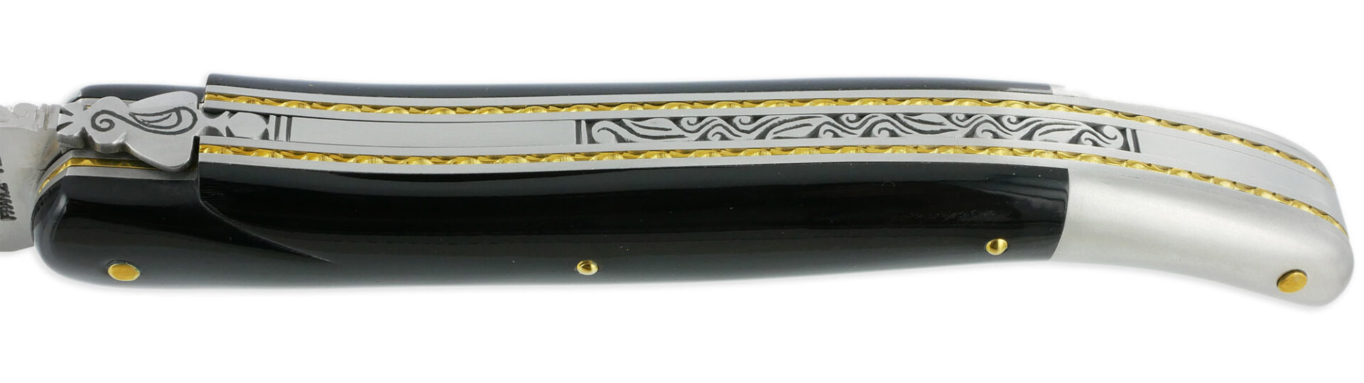 Couteau Prestige Forge De Laguiole Rambaud Plein Manche En Corne Noire Triple Platines 07