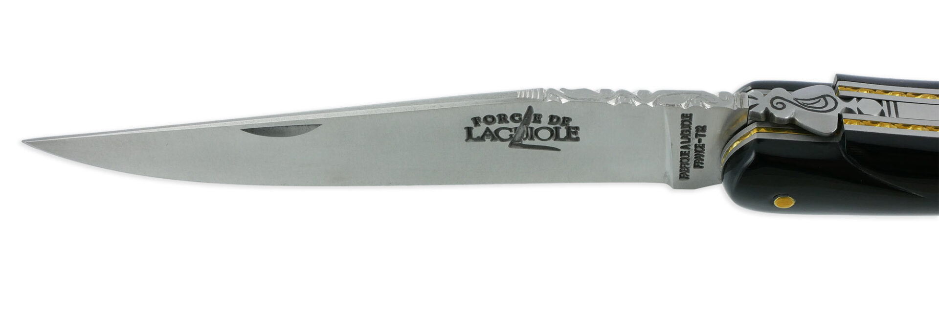 Couteau Prestige Forge De Laguiole Rambaud Plein Manche En Corne Noire Triple Platines 08
