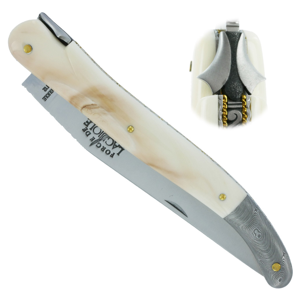 Couteau Prestige Forge De Laguiole Stephane Rambaud Mitre Arriere Damas Manche Phacochere Double Platines 00