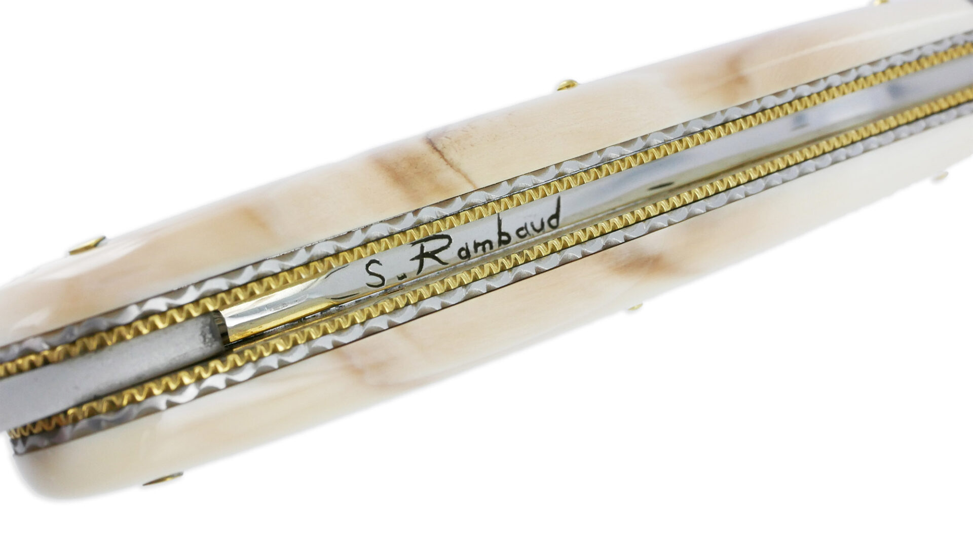 Couteau Prestige Forge De Laguiole Stephane Rambaud Mitre Arriere Damas Manche Phacochere Double Platines 05