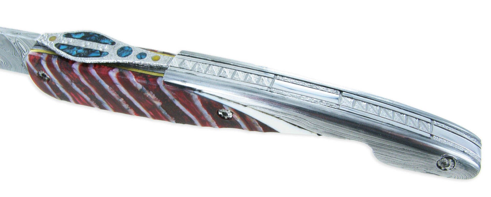 Couteau Prestige Laguiole Arbalete Le Joyaux De La Couronne Manche En Molaire De Mammouth Rouge 1 Mitre Damas 1 Piece 12cm 02