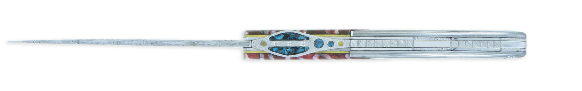 Couteau Prestige Laguiole Arbalete Le Joyaux De La Couronne Manche En Molaire De Mammouth Rouge 1 Mitre Damas 1 Piece 12cm 04