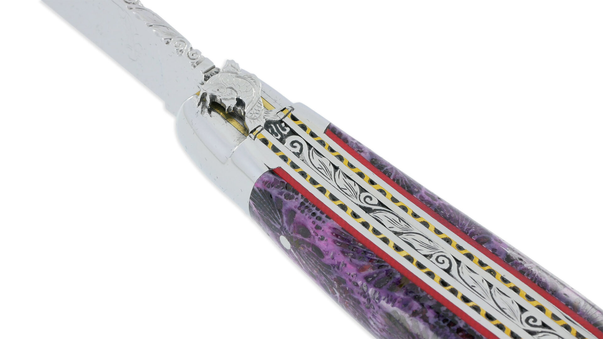 Couteau Prestige Laguiole David Dauvillaire Carpe Koi Manche Corail Violet 1 Piece 12 Cm 05