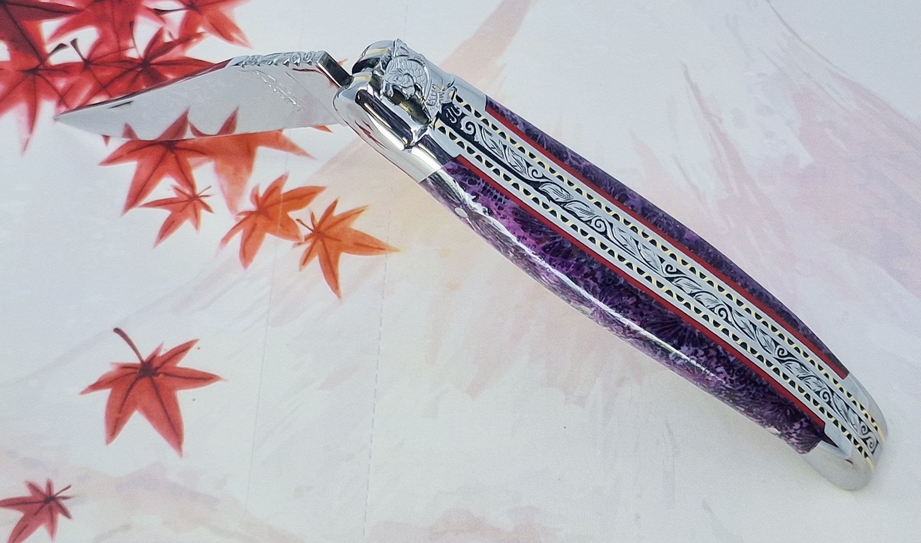 Couteau Prestige Laguiole David Dauvillaire Carpe Koi Manche Corail Violet 1 Piece 12 Cm 091