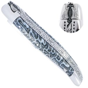 Couteau Prestige Laguiole David Dauvillaire Manche En Corail Noir 1 Piece 12 Cm Triples Platines 2 Mitres Inox Brillant 00