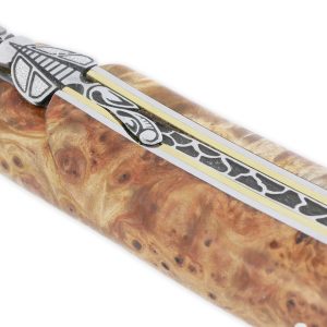 Couteau Prestige Laguiole En Aubrac 1 Piece 12 Cm Plein Manche En Loupe De Marronnier Double Patines Lame Damas 05