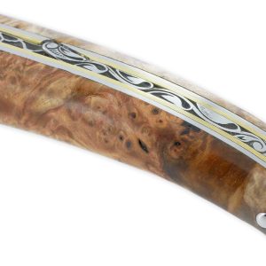 Couteau Prestige Laguiole En Aubrac 1 Piece 12 Cm Plein Manche En Loupe De Marronnier Double Patines Lame Damas 06