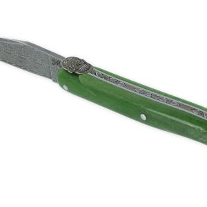 Couteau Prestige Laguiole Tete De Mort Mexicaine Manche Os Chameau 1piece 12cm Lame Damas Ressort Guilloche Main 02