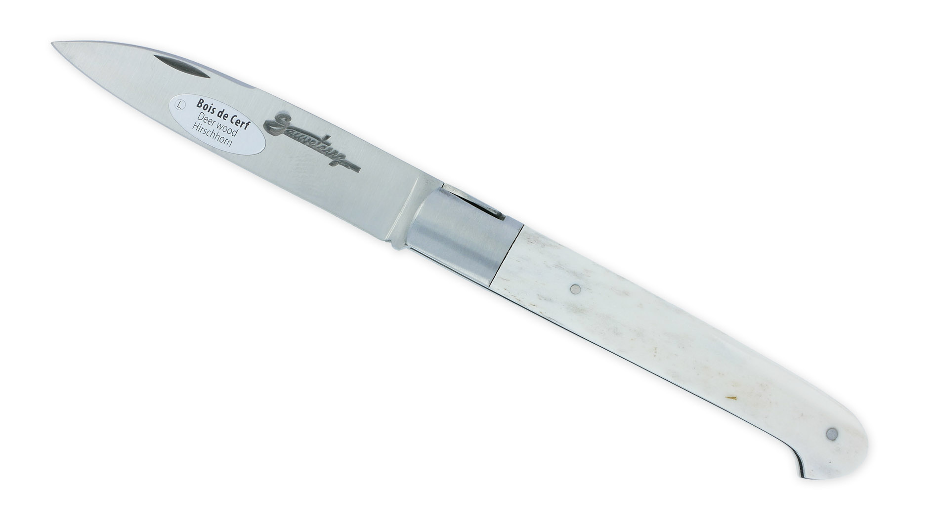 Couteau Sauveterre 1 Piece 11 Cm Manche Bois De Cerf 1 Mitre Inox Brosse 01