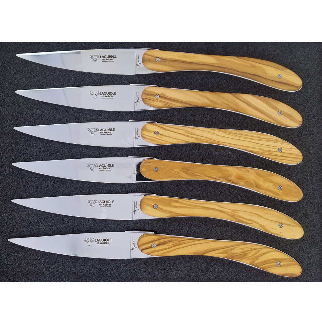Couteaux De Table Laguiole En Aubrac L Ecir Plein Manche En Olivier Set De 6 00