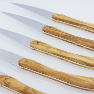 Couteaux De Table Laguiole En Aubrac L Ecir Plein Manche En Olivier Set De 6 03