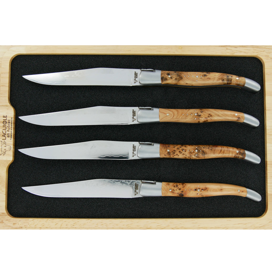 Couteaux De Table Prestige Laguiole En Aubrac Genevrier Lame Damas Set De 4 00