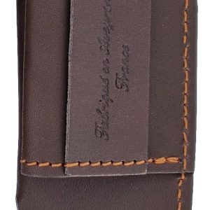 Etui Cuir Couteau Ceinture Eden Park Brun Surpiqures Orange 01