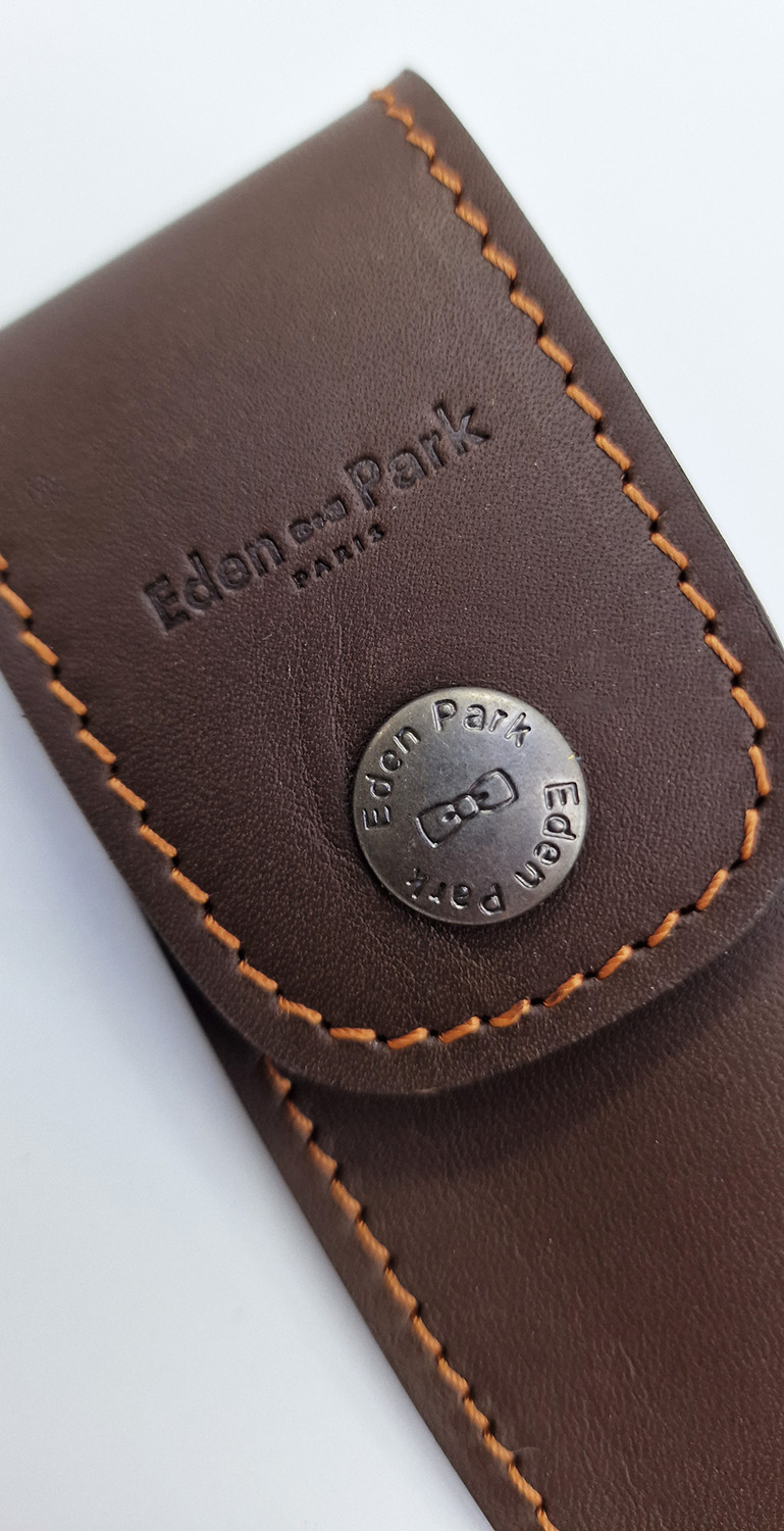 Etui Cuir Couteau Ceinture Eden Park Brun Surpiqures Orange 02