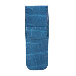 Etui Cuir Couteau Laguiole Club Rabat Crocodile Bleu 00