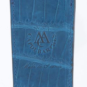 Etui Cuir Couteau Laguiole Club Rabat Crocodile Bleu 01