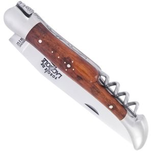 Forge De Laguiole Knife Amourette Wood Handle With Corkscrew 2 Pieces Brushed Stainless Steel 12cm