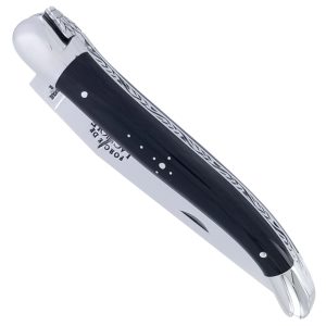 Forge De Laguiole Knife Buffalo Horn Black Handle 1 Piece Shiny Stainless Steel 12cm