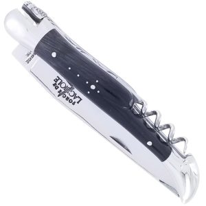 Forge De Laguiole Knife Buffalo Horn Handle With Corkscrew 2 Pieces Shiny Stainless Steel 12cm