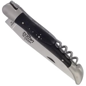 Forge De Laguiole Knife Ebony Handle With Corkscrew 2 Pieces Brushed Stainless Steel 12cm