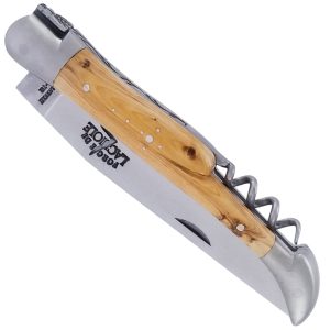 Forge De Laguiole Knife Juniper Handle With Corkscrew 2 Pieces Brushed Stainless Steel 12cm