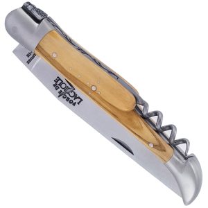 Forge De Laguiole Knife Olivewood Handle With Corkscrew 2 Pieces Brushed Stainless Steel 12 Cm
