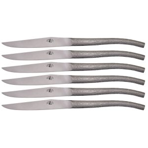 Forge De Laguiole Table Knives Philippe Starck Monobloc Brushed Stainless Steel Handles Textured Wood Set Of 6