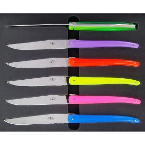 Forge De Laguiole Wilmotte Fluos Table Knives Multicolored Acrylic Glass Handles Set Of 6