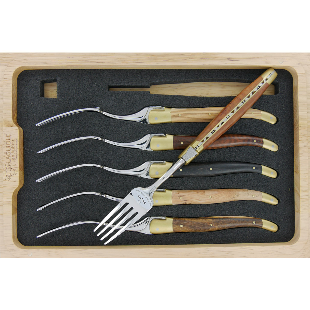 Fourchettes De Table Laguiole En Aubrac Bois Mixtes Mitres Laiton Brosse Set De 6 00