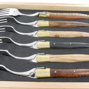 Fourchettes De Table Laguiole En Aubrac Bois Mixtes Mitres Laiton Brosse Set De 6 01