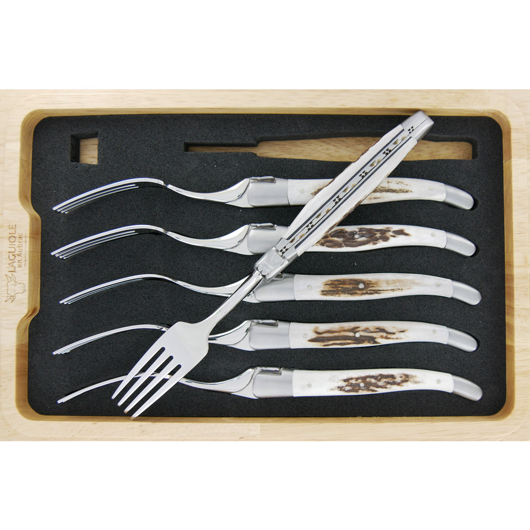 Fourchettes De Table Laguiole En Aubrac Manches En Bois De Cerf Set De 6 00