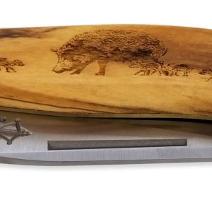 Hunting Knife Cube Laguiole Arbalete Full Handle Olivewood Whith Wild Boar Engraved
