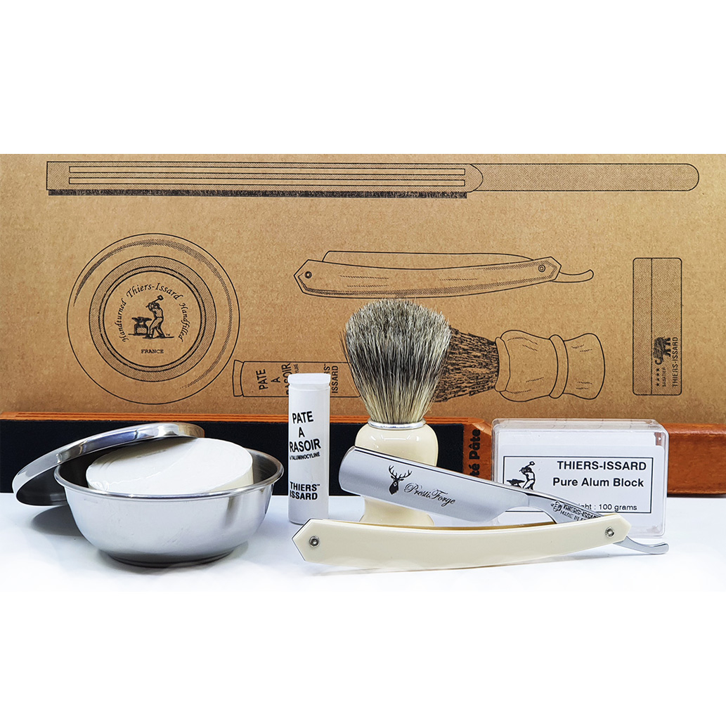 Kit Complet Thiers Issard Rasoir Droit Acrylique Blanc 8 Pieces 01