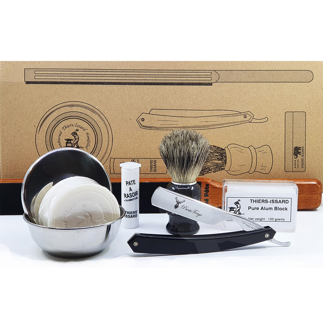 Kit Complet Thiers Issard Rasoir Droit Acrylique Noir 8 Pieces 01