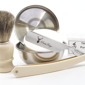 Complete Kit Thiers Issard White Acrylic Straight Razor 8 Pieces