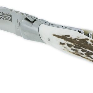 Laguiole Crossbow Hunting Knife With Corkscrew Deer Antler Handle 12cm Brushed Finish