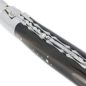 Laguiole En Aubrac Knife 1 Piece 12cm Horn Tip Handle Blonde 2 Double Bolsters And Handcarved Spring Num3