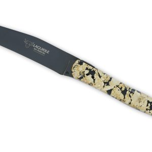 Laguiole En Aubrac Le Quotidien Table Knives Full Black Acrylic Handle Gold Glitter Titanium Blade Set Of 6