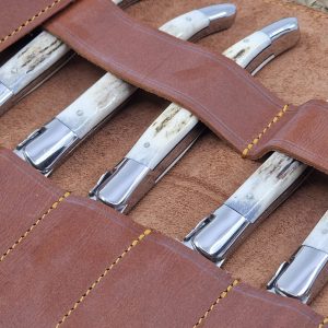 Laguiole En Aubrac Leather Case For 6 Fawn Colored Table Knives