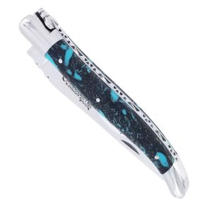 Laguiole En Aubrac Knife 1 Piece 12 Cm Blue Galette Handle 2 Shiny Stainless Steel Bolsters