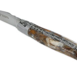 Laguiole En Aubrac Knife 1 Piece 12 Cm Double Plates And Handcarved Spring Stabilized Mammoth Handle Brushed Finish Num1