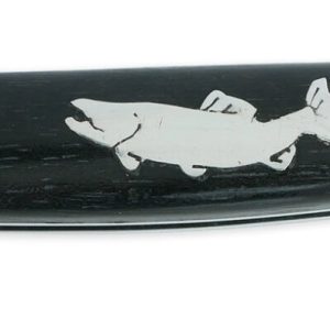 Laguiole En Aubrac Knife 1 Piece 12 Cm Ebony Handle And Trout Marquetry In Tin 2 Shiny Stainless Steel Bolsters