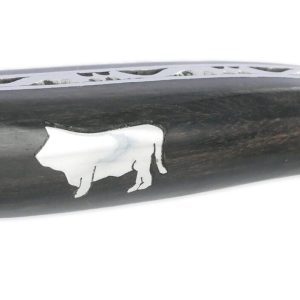 Laguiole En Aubrac Knife 1 Piece 12 Cm Ebony Handle And Bull Marquetry In Tin 2 Shiny Stainless Steel Bolsters